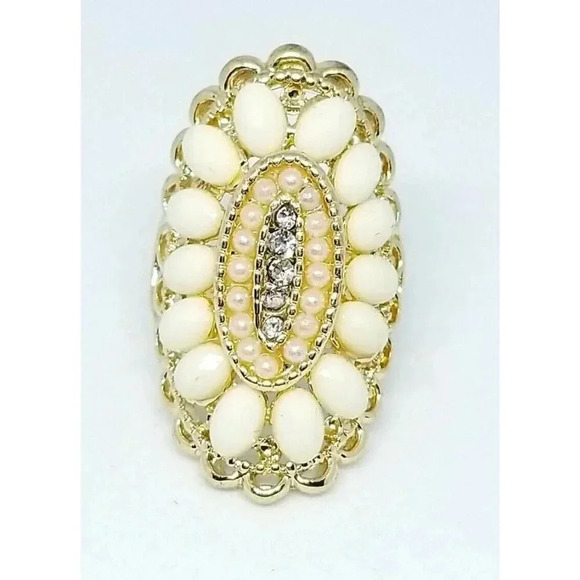 Faux Pearl Cream Clear Rhinestone Acrylic Filigree - Picture 1 of 4